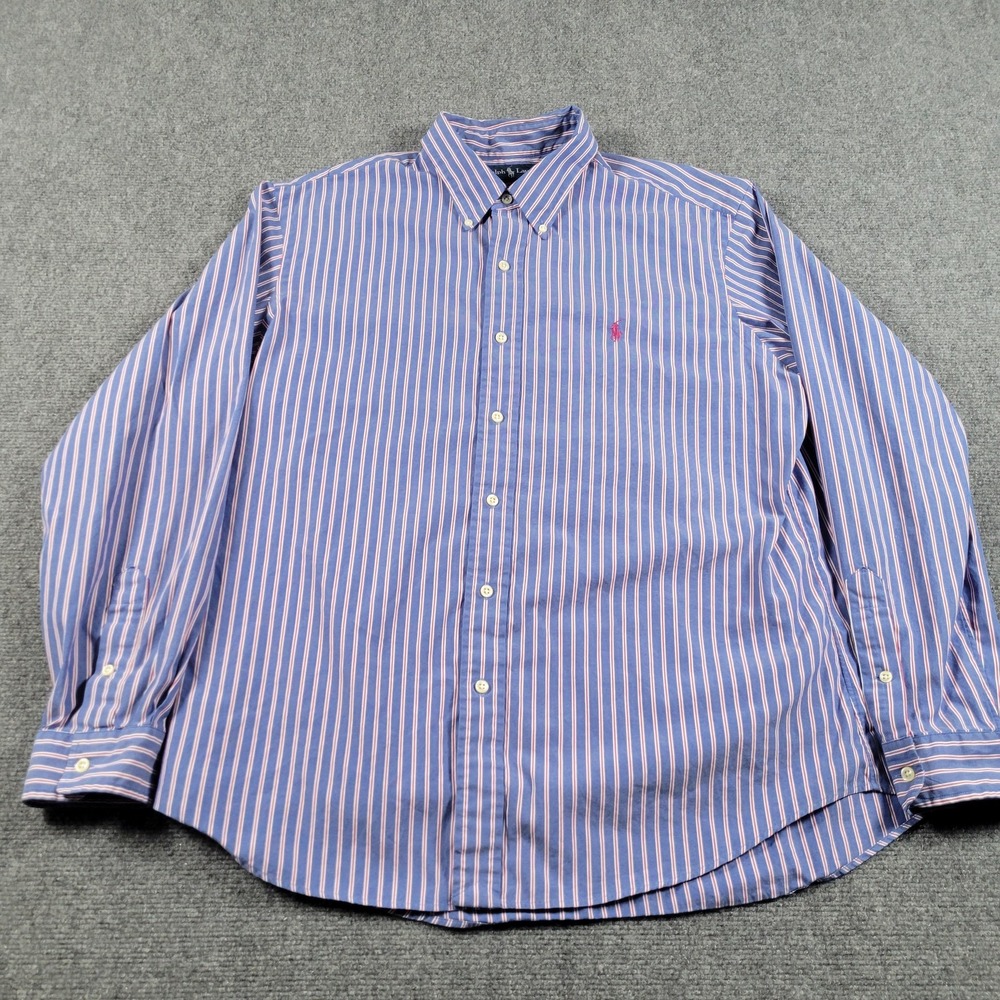 Ralph Lauren Shirt Mens Extra Large Custom Fit Blue Red Stripe Button‎ Down - Picture 2 of 8